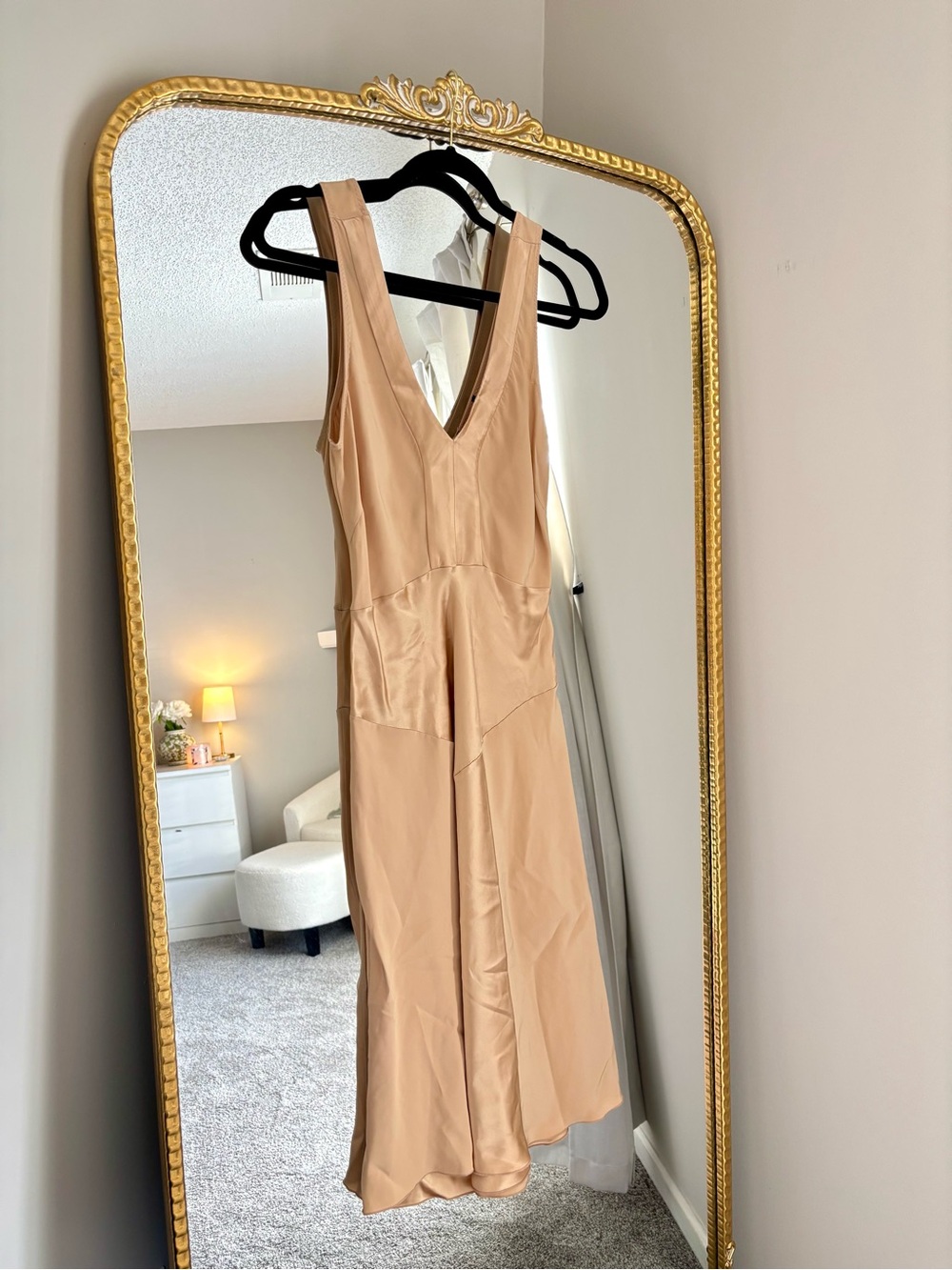 Vintage Women's V-Neck Satin Midi Dress